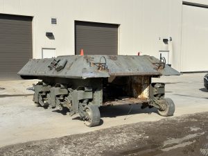 Hull of the M36 Jackson ready for sandblasting.