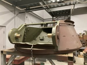Turret of M36 Jackson primed and partially repainted, ready for installation.
